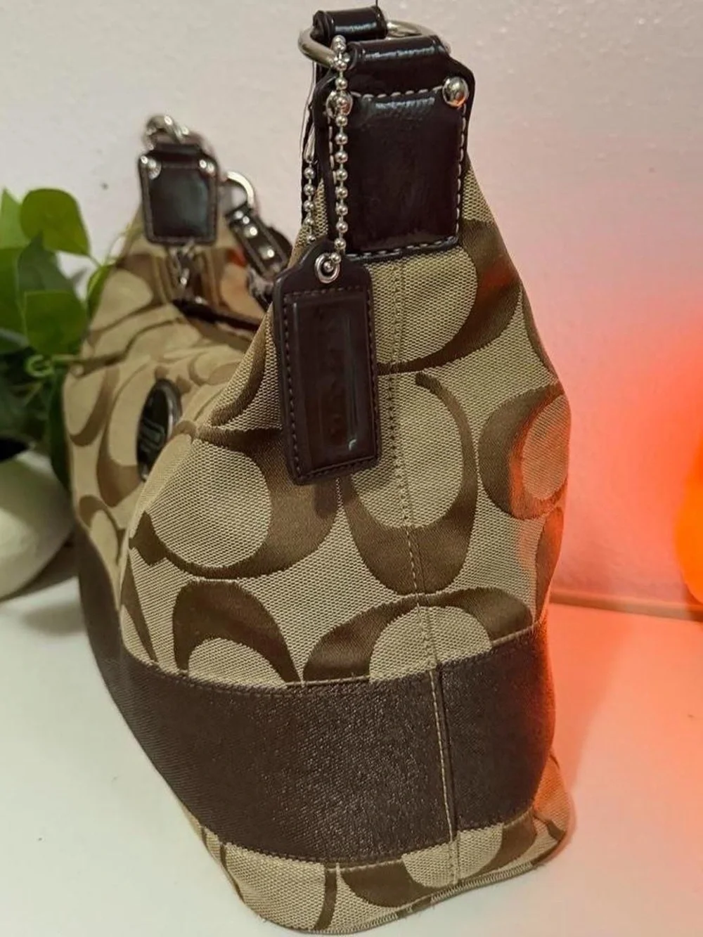 2000s Coach Signature Stripe Hobo Shoulder Bag